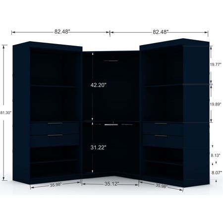 Manhattan Comfort Mulberry 2.0 3 Sectional Corner Closet 3-Piece Set, Midnight Blue 118GMC4